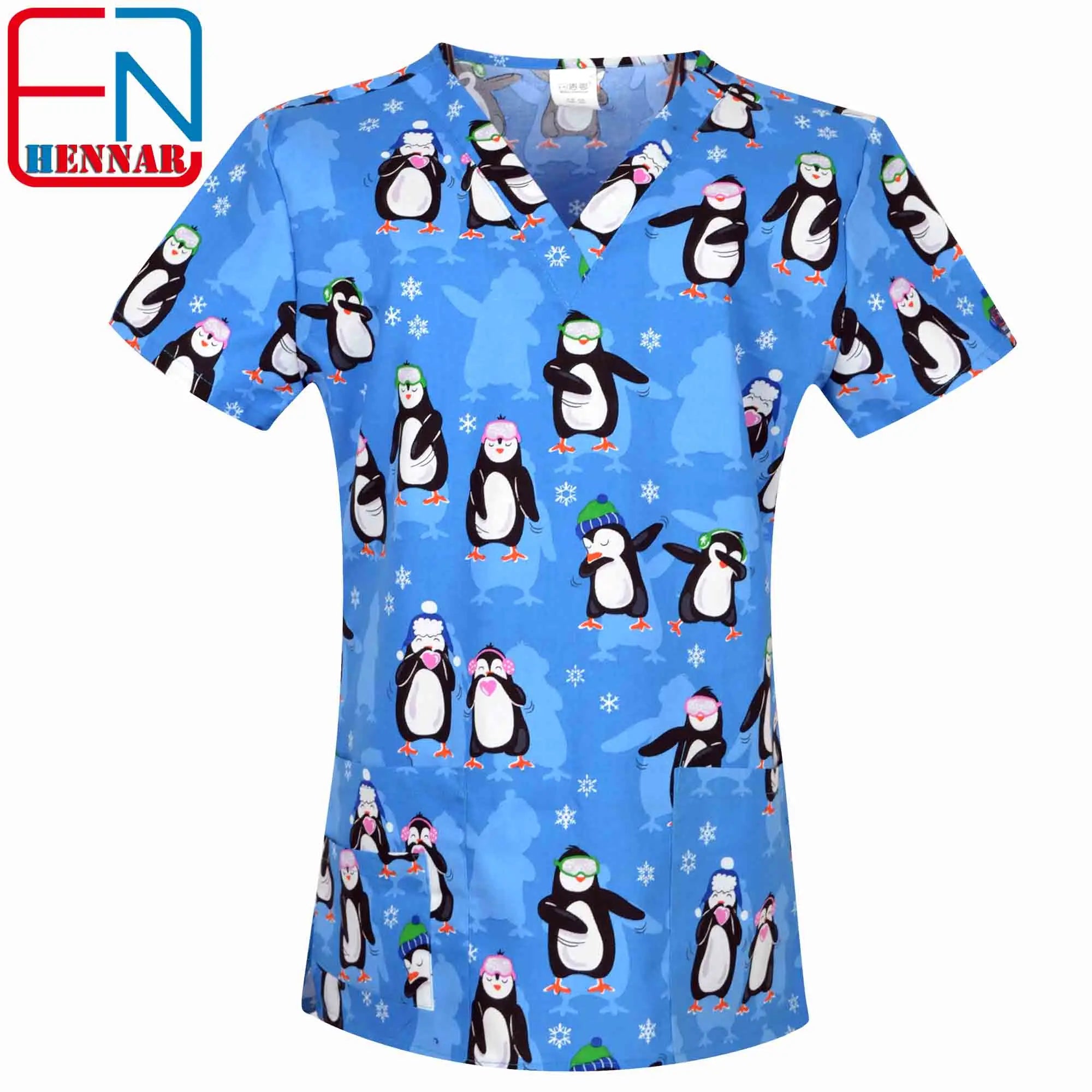 Women’s Printed V-Neck Scrub Top with Pockets – Multiple Designs