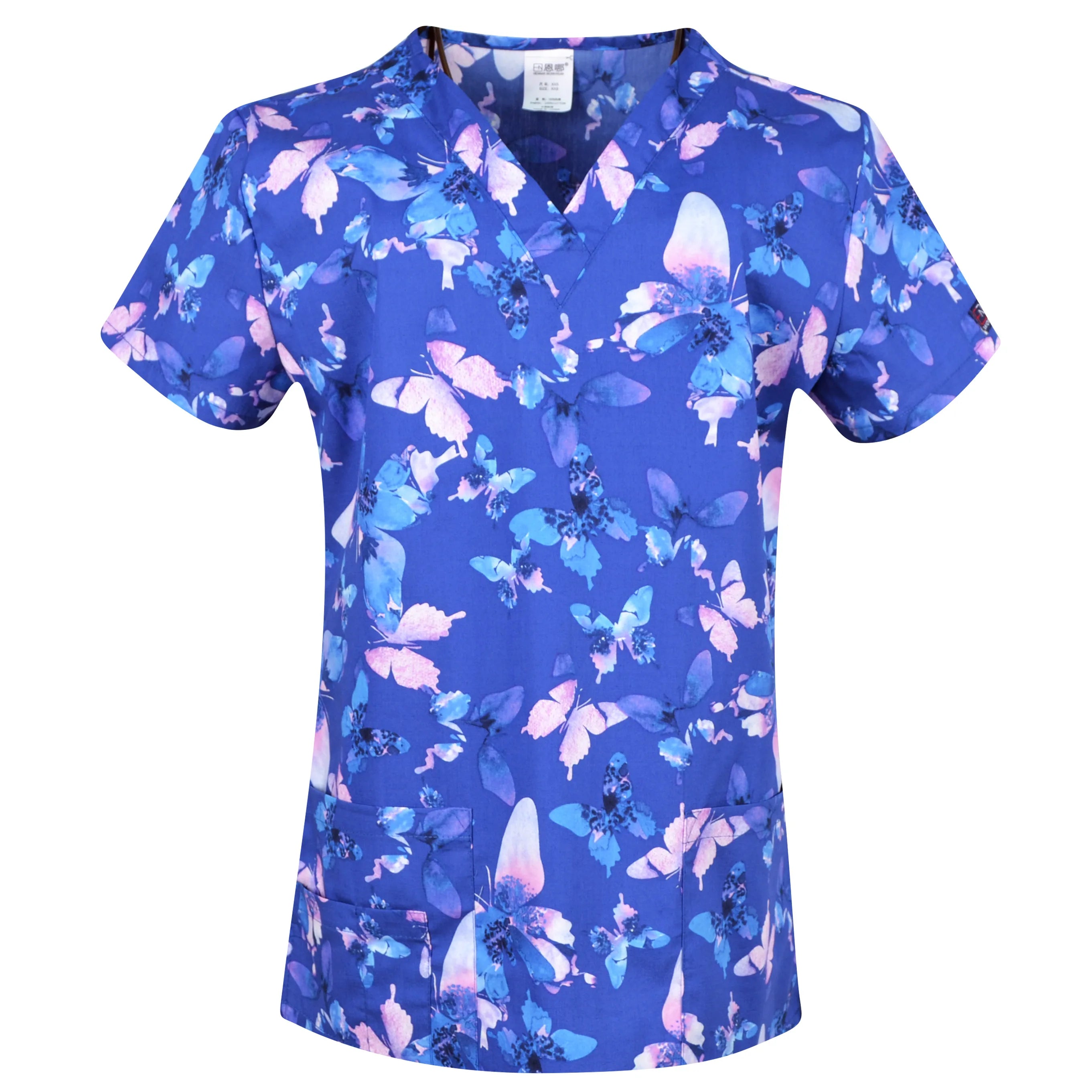 Women’s Printed V-Neck Scrub Top with Pockets – Multiple Designs