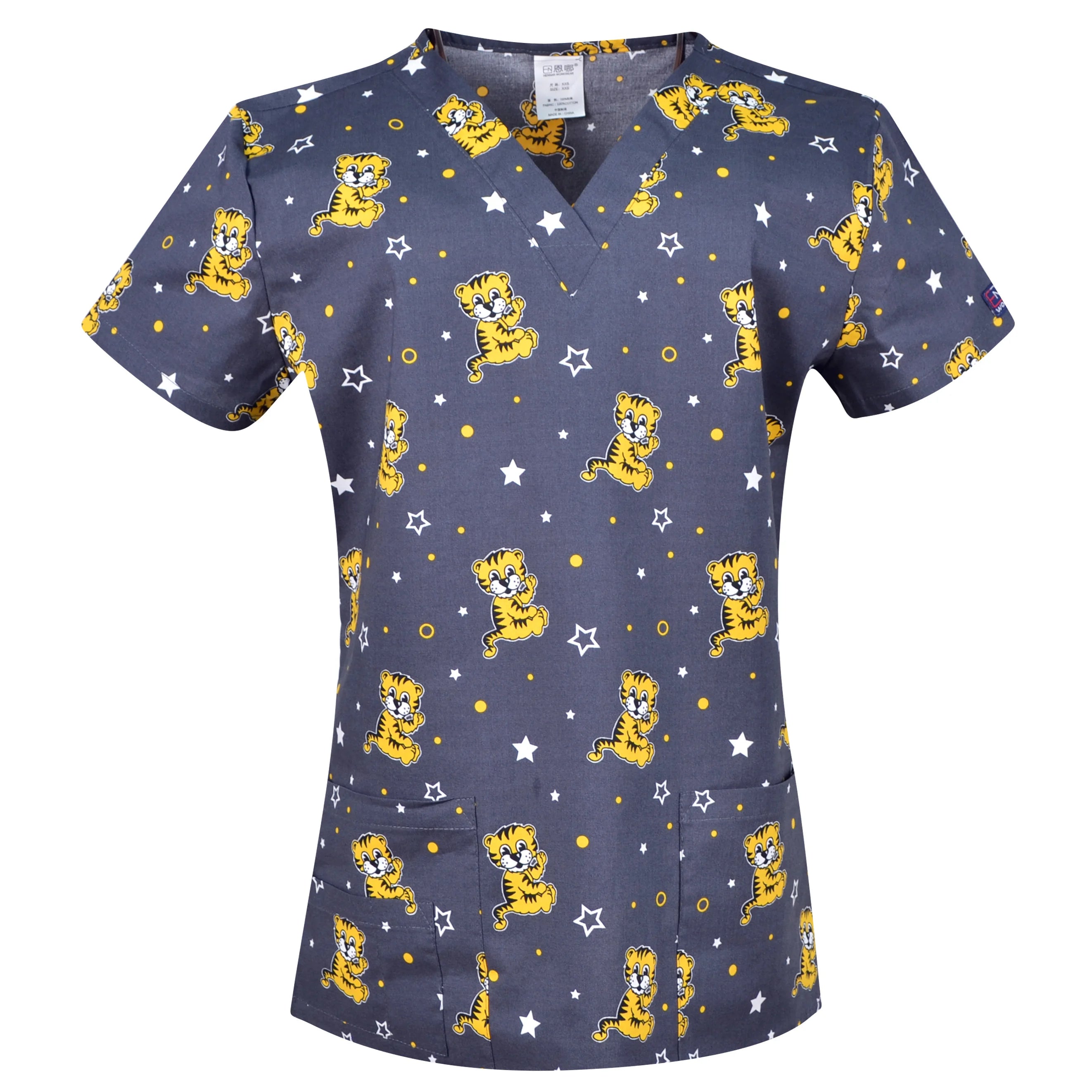 Women’s Printed V-Neck Scrub Top with Pockets – Multiple Designs