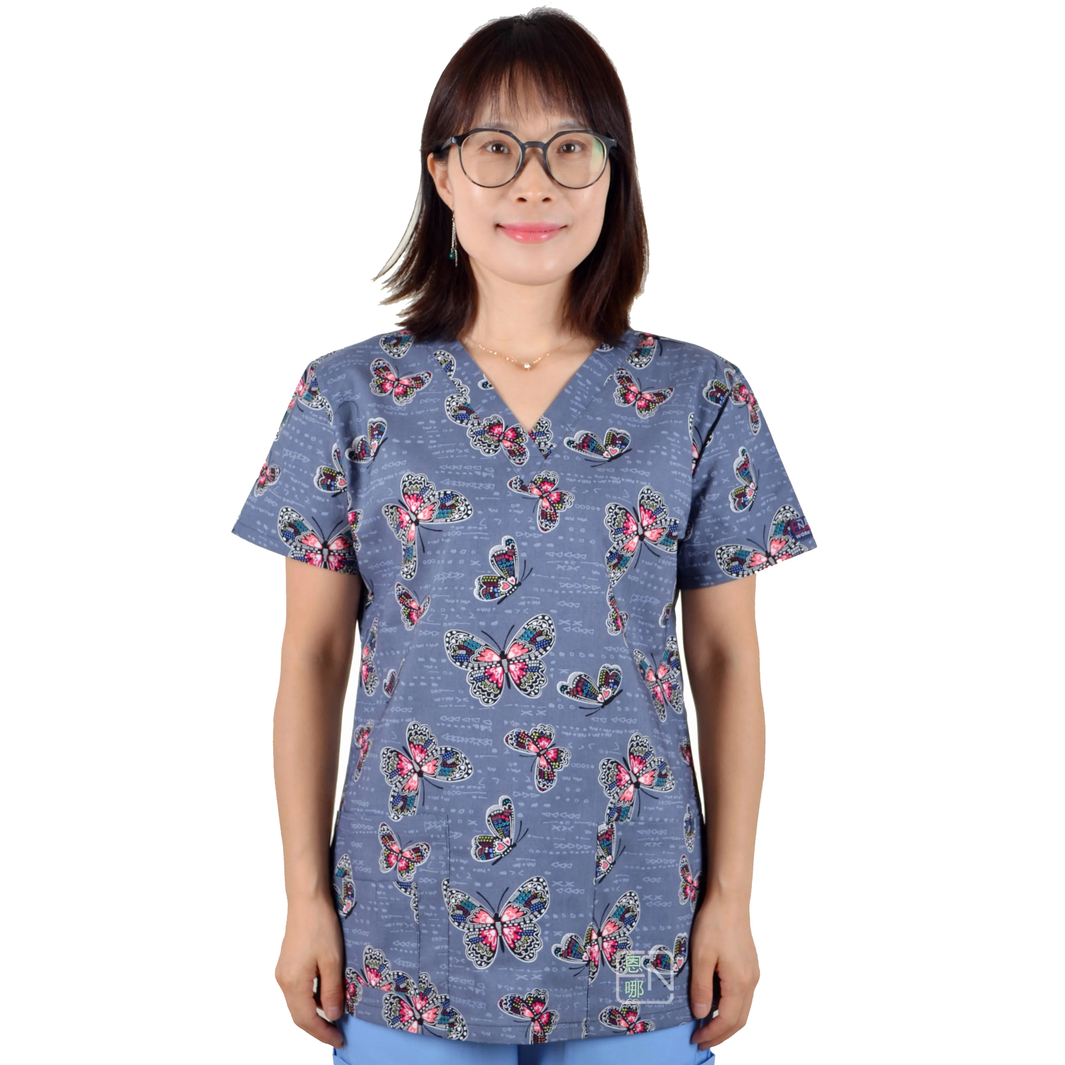 Women’s Printed V-Neck Scrub Top with Pockets – Multiple Designs