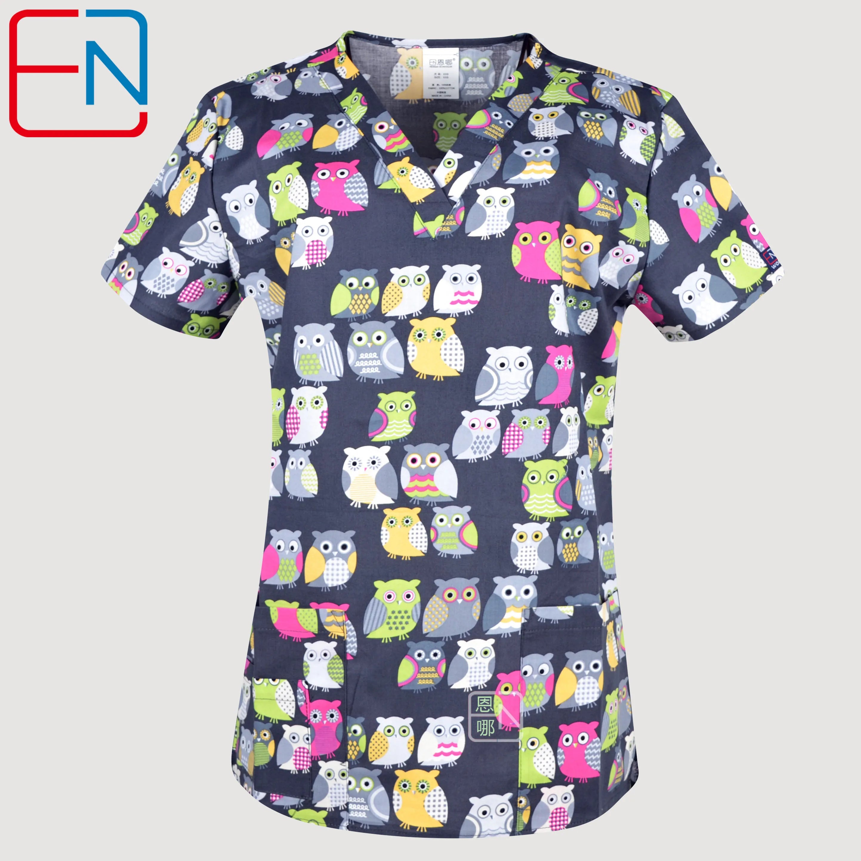 Women’s Printed V-Neck Scrub Top with Pockets – Multiple Designs
