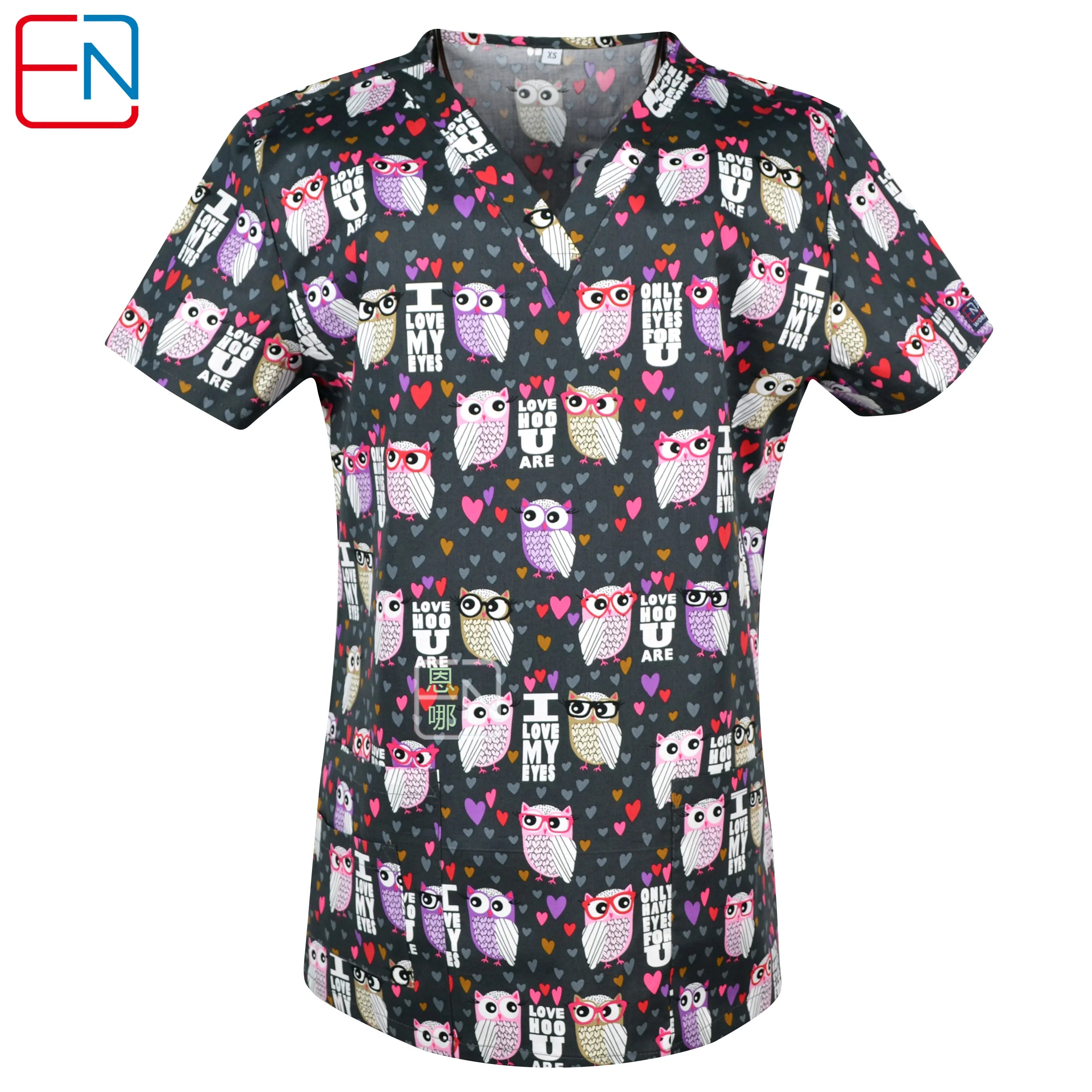 Women’s Printed V-Neck Scrub Top with Pockets – Multiple Designs