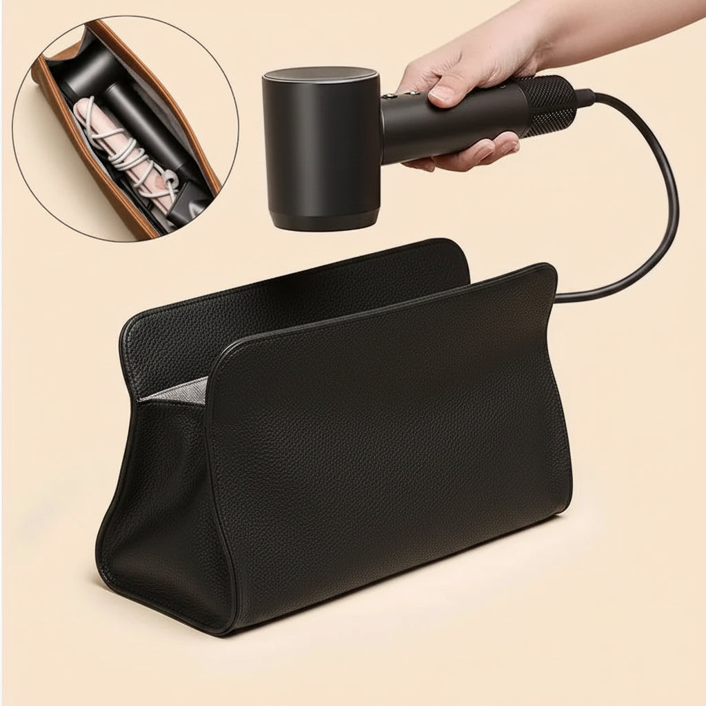 Hairdressing Tool Organizer Bag PU Leather Hair Straightener & Curling Iron Storage Bag Hair Dryer Storage