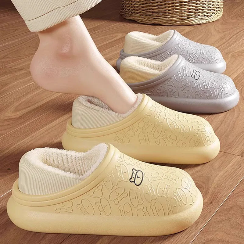 Waterproof Plush Winter Slippers – Non-Slip Indoor & Outdoor Shoes