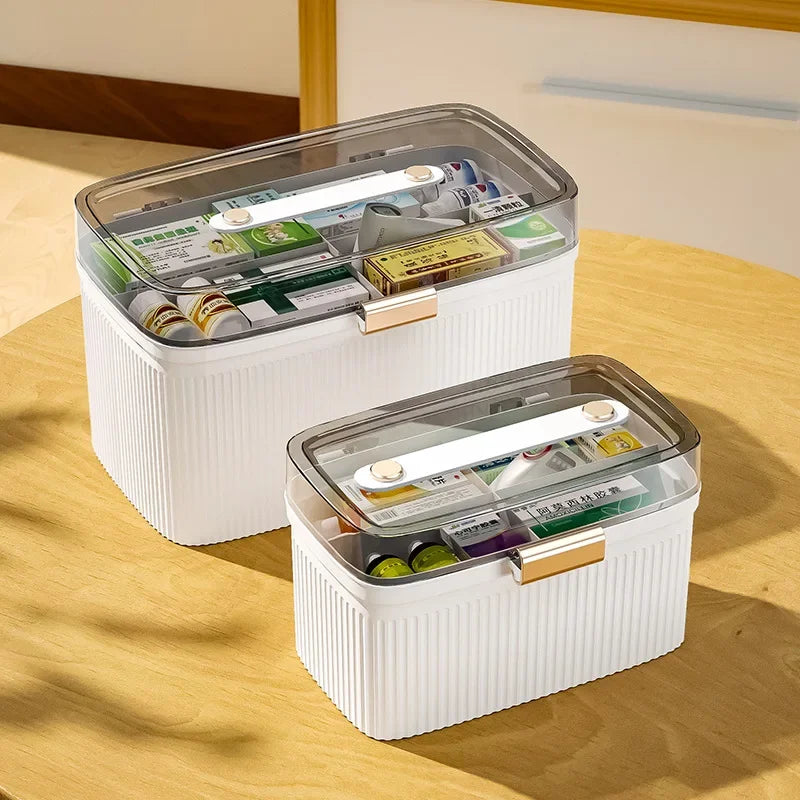 Portable First Aid Medicine Storage Box with Handle – Large Capacity Organizer
