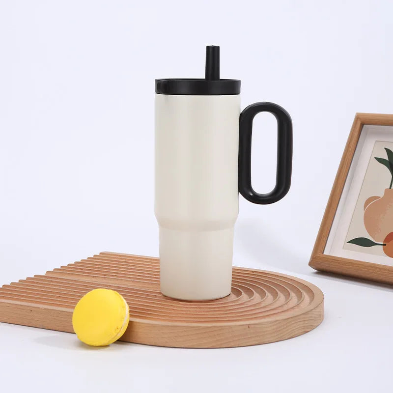 750ml  Insulated Tumbler with Handle & Straw – Reusable Travel Cup.