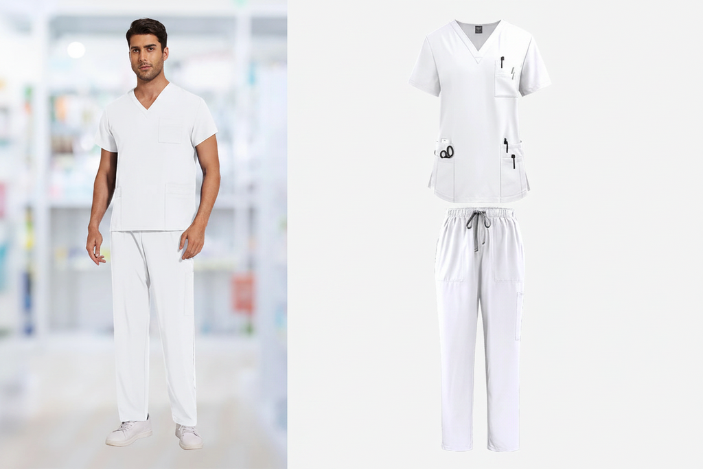 Men's Medical Scrub Set – V-Neck Stretch Nursing Uniform for Healthcare Professionals