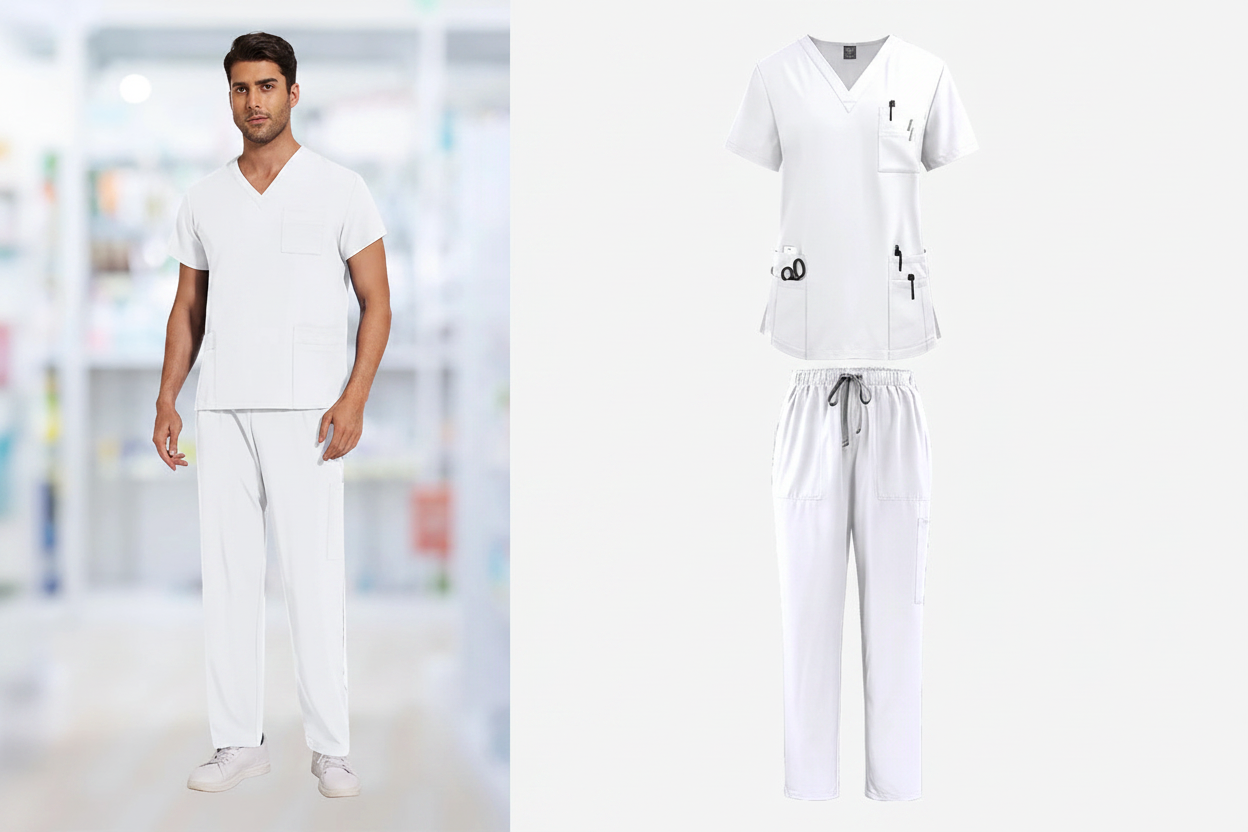 Men's Medical Scrub Set – V-Neck Stretch Nursing Uniform for Healthcare Professionals