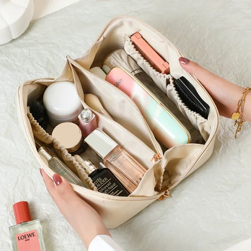 Large-Capacity PU Leather Cosmetic Bag – Travel Makeup Organizer