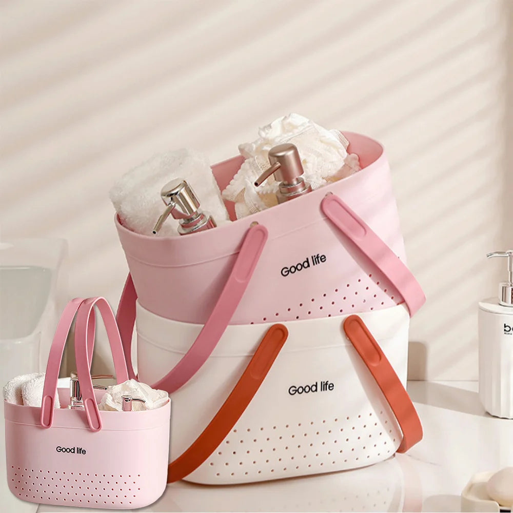 Drainable Tote Basket – Soft Handle Shower & Storage Caddy