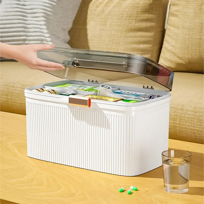 Portable First Aid Medicine Storage Box with Handle – Large Capacity Organizer
