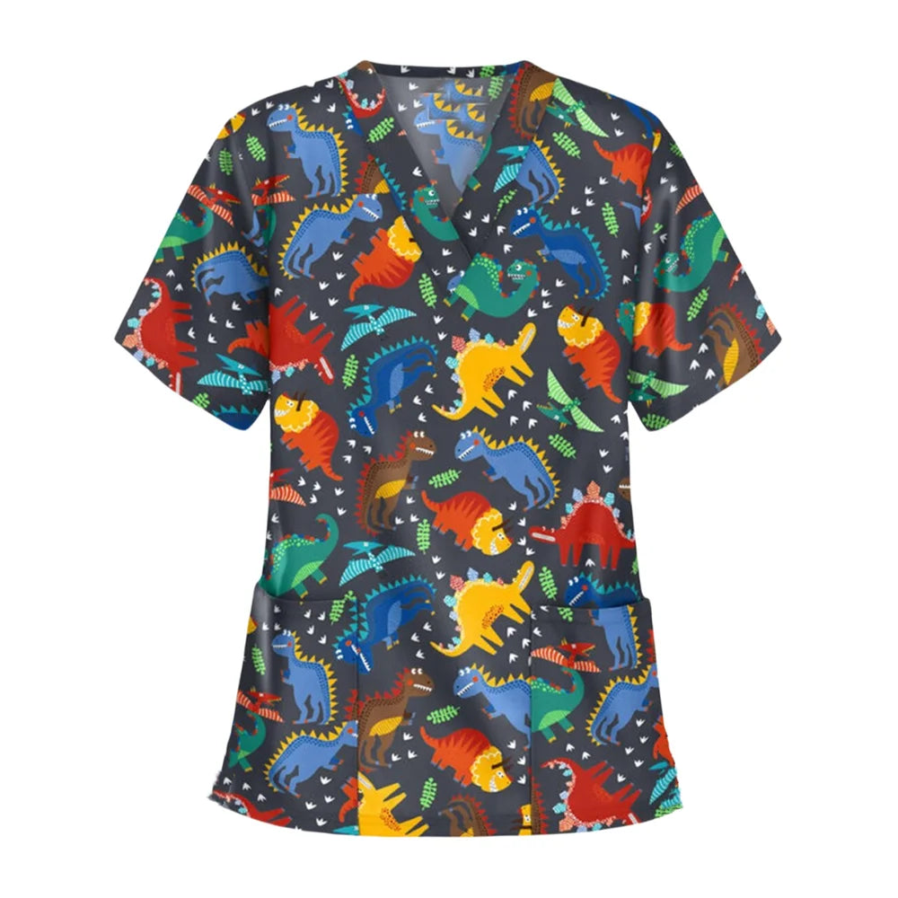 Women's Printed Medical Scrub Top | Cute Nursing & Veterinary Uniform Shirt