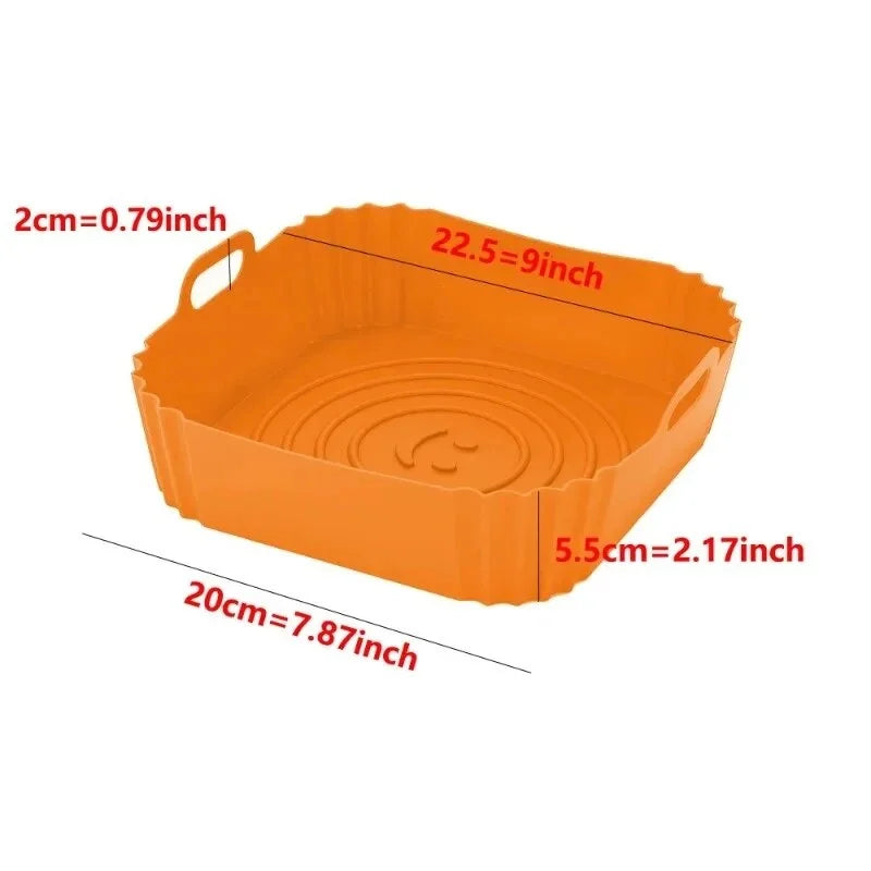 Reusable Square Silicone Air Fryer Liners – 8 Inch Non-Stick Basket Mats, Set of 2