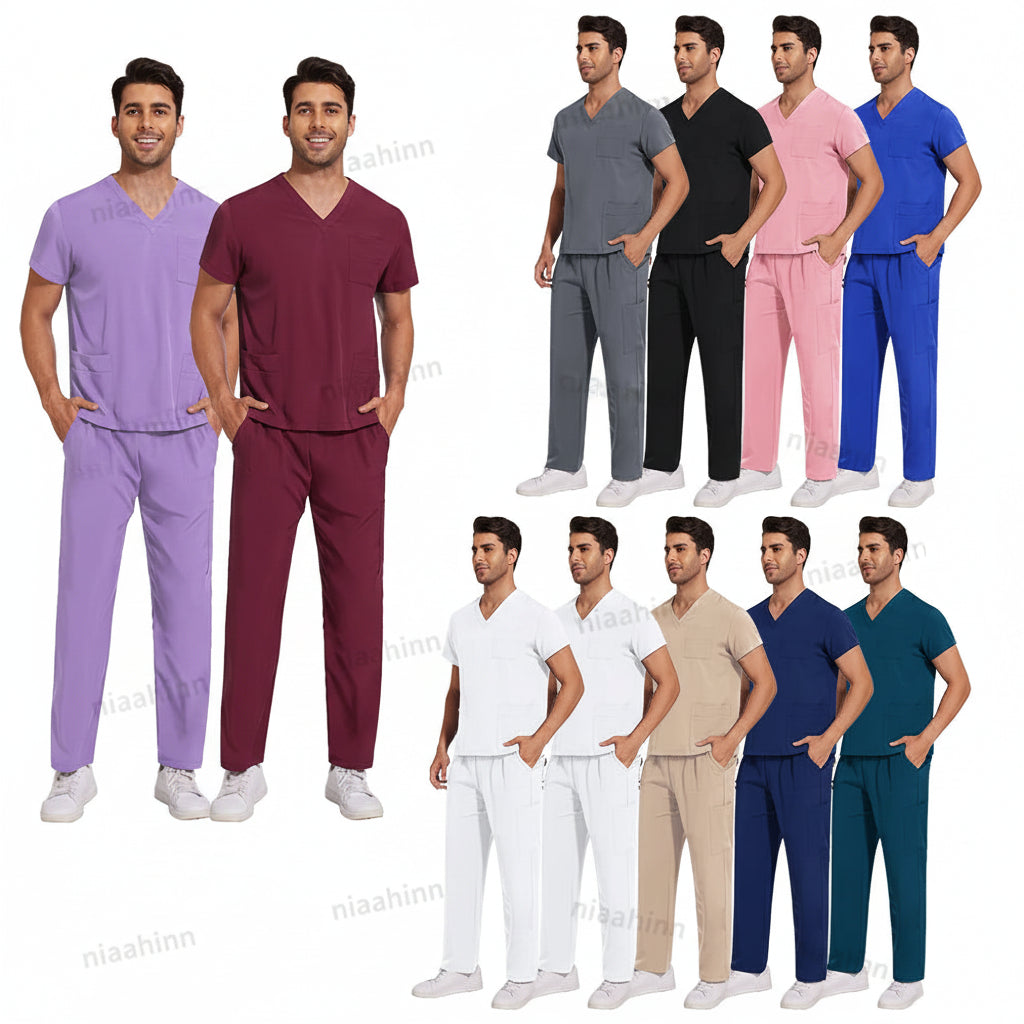Men's Medical Scrub Set – V-Neck Stretch Nursing Uniform for Healthcare Professionals