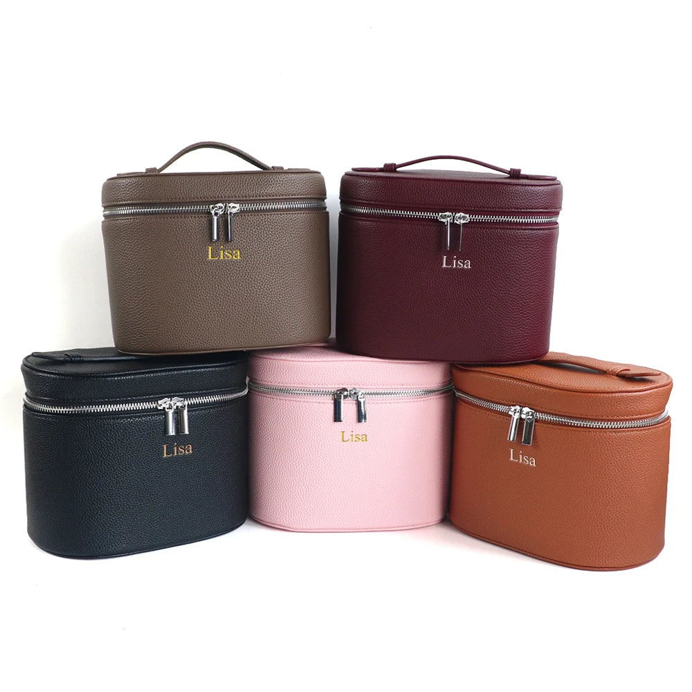 Customizable Round Travel Cosmetic Bag – Large-Capacity PU Leather Organizer