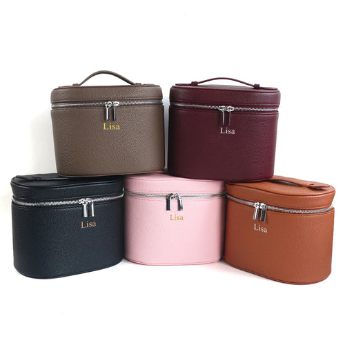 Customizable Round Travel Cosmetic Bag – Large-Capacity PU Leather Organizer