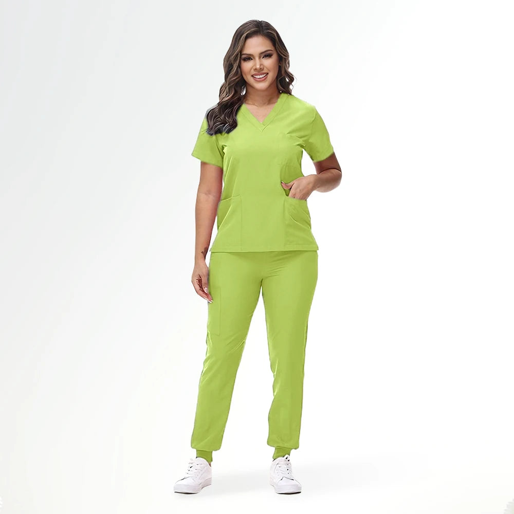 Women's Stretch Medical Scrub Set – Quick-Dry V-Neck,Stylish jogger, Patch pockets,Nursing Uniform