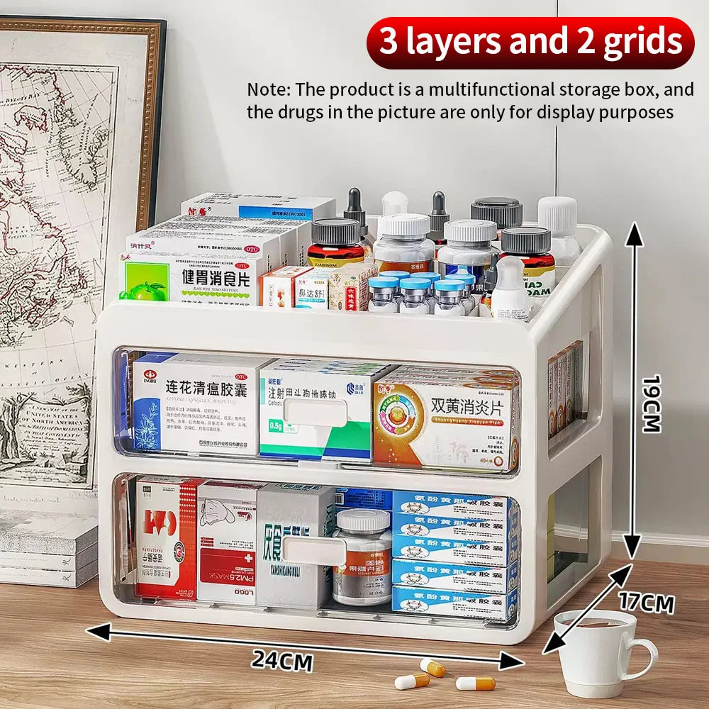 Large Capacity Medicine Storage Box with Drawers