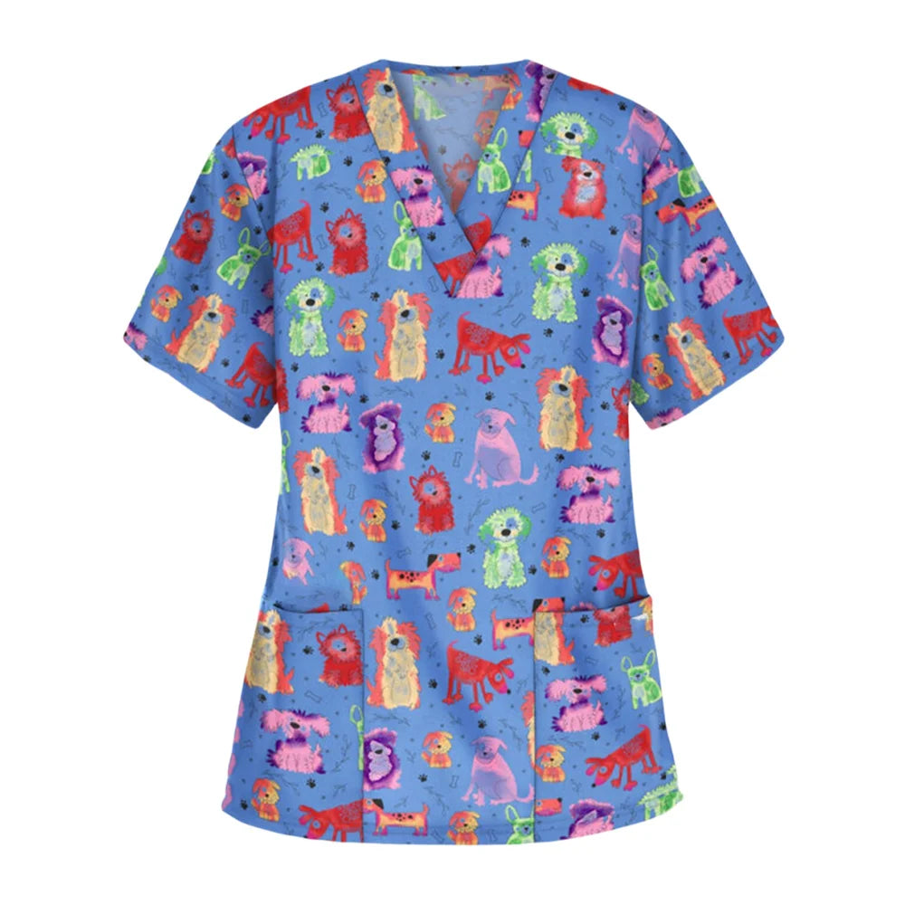 Women's Printed Medical Scrub Top | Cute Nursing & Veterinary Uniform Shirt