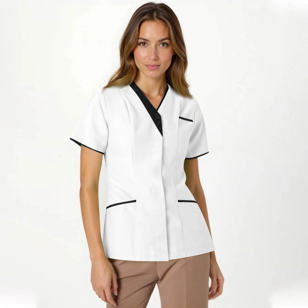 Women’s V-Neck Short Sleeve Tunic Scrubs Tops with Pockets