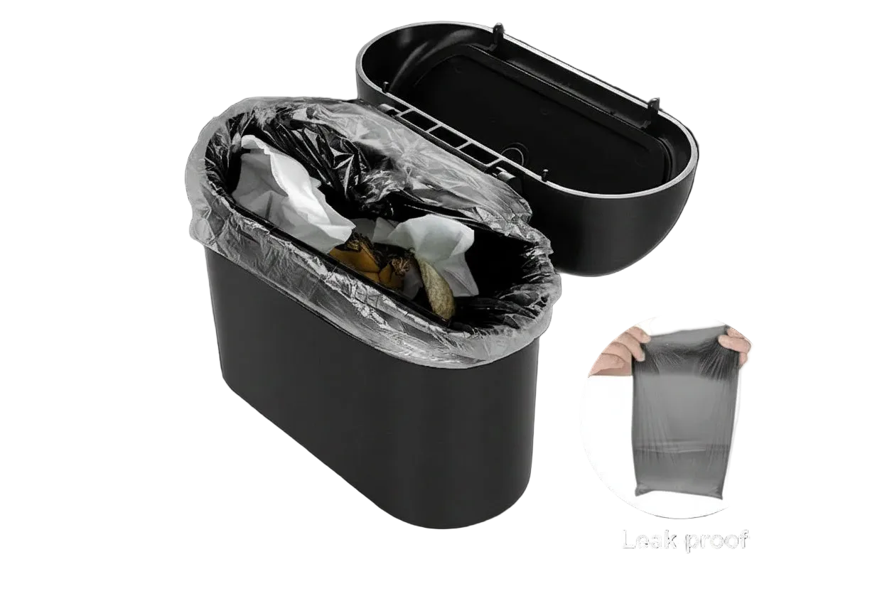 Mini Trash Can with Lid – Leakproof Car & Desk Garbage Bin, Includes 60 Bags