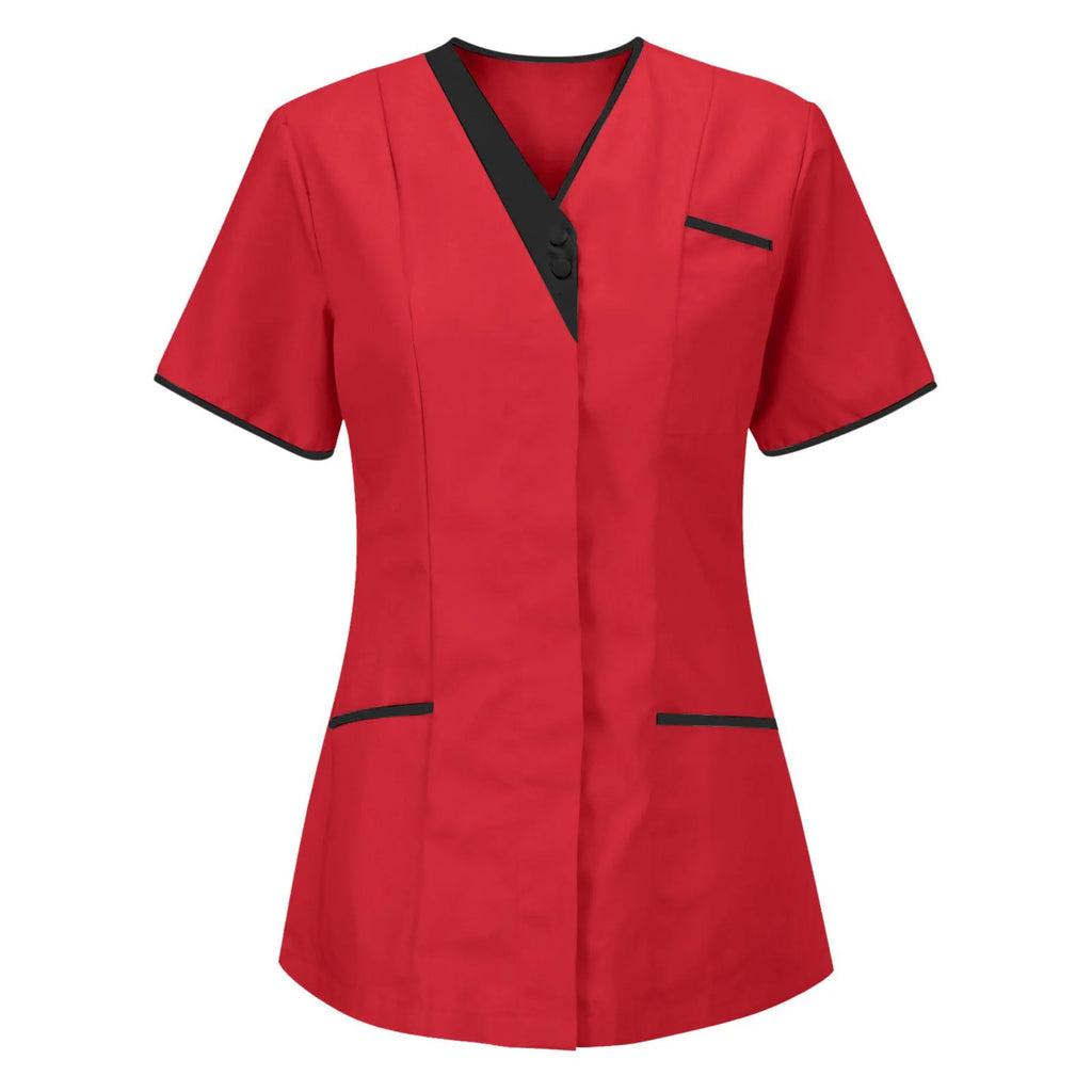 Women’s V-Neck Short Sleeve Tunic Scrubs Tops with Pockets