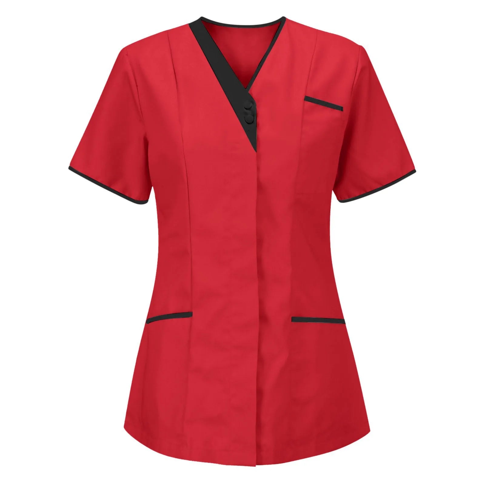 Women’s V-Neck Short Sleeve Tunic Scrubs Tops with Pockets