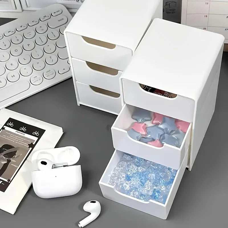 3-Tier Stackable Drawer Organizer – White Desktop Storage Box