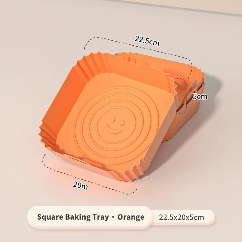 Reusable Square Silicone Air Fryer Liners – 8 Inch Non-Stick Basket Mats, Set of 2