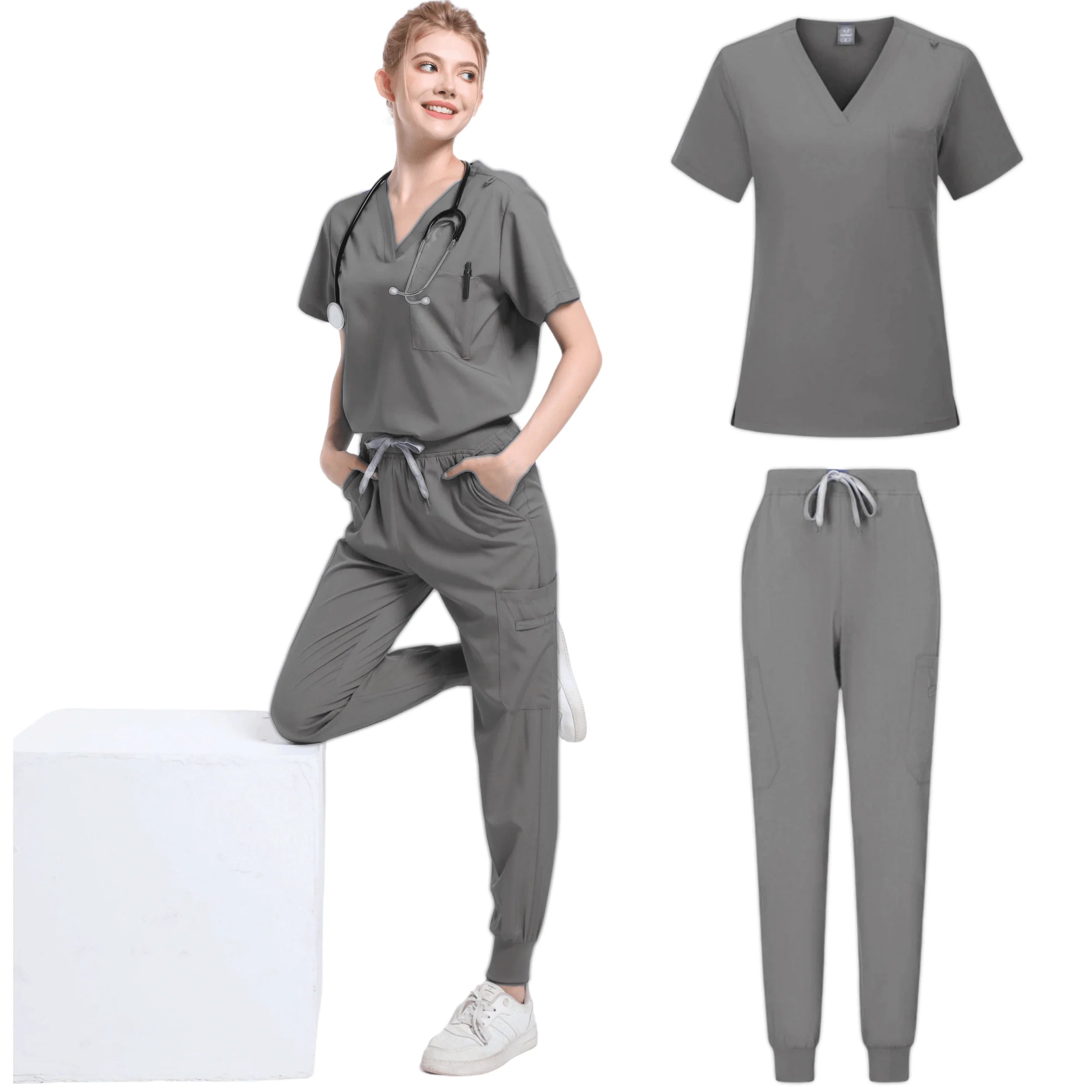 Unisex Medical Scrub Set – Stretch Nursing Uniform for Doctors, Nurses, Dental, Veterinary & Spa Professionals