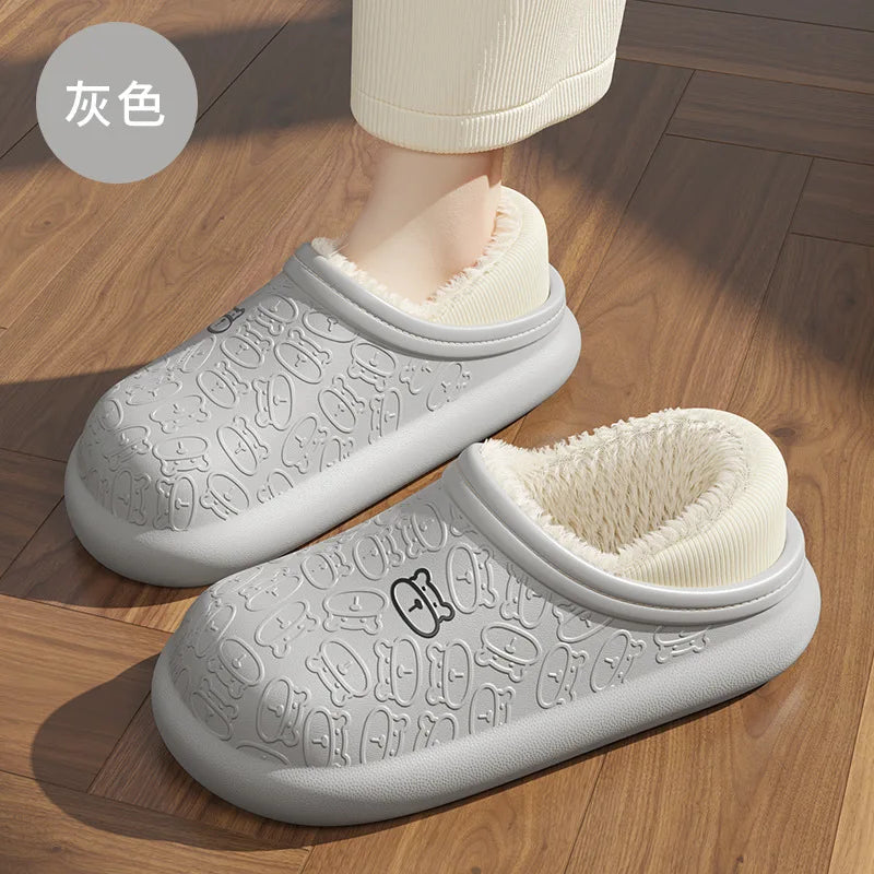 Waterproof Plush Winter Slippers – Non-Slip Indoor & Outdoor Shoes