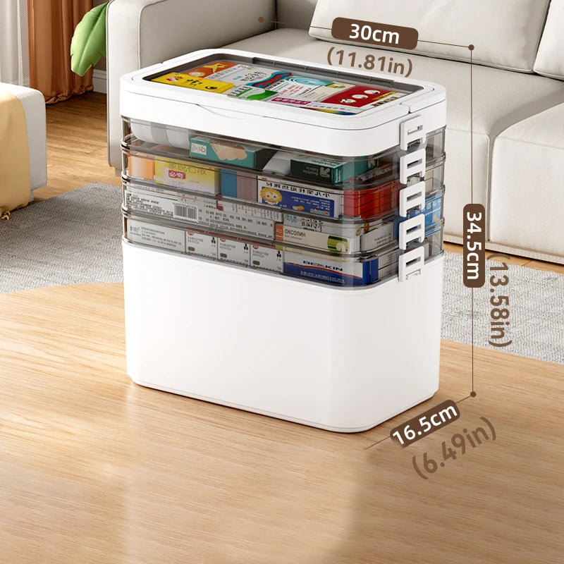 Portable Medicine Storage Box with Drawers & Carry Handle