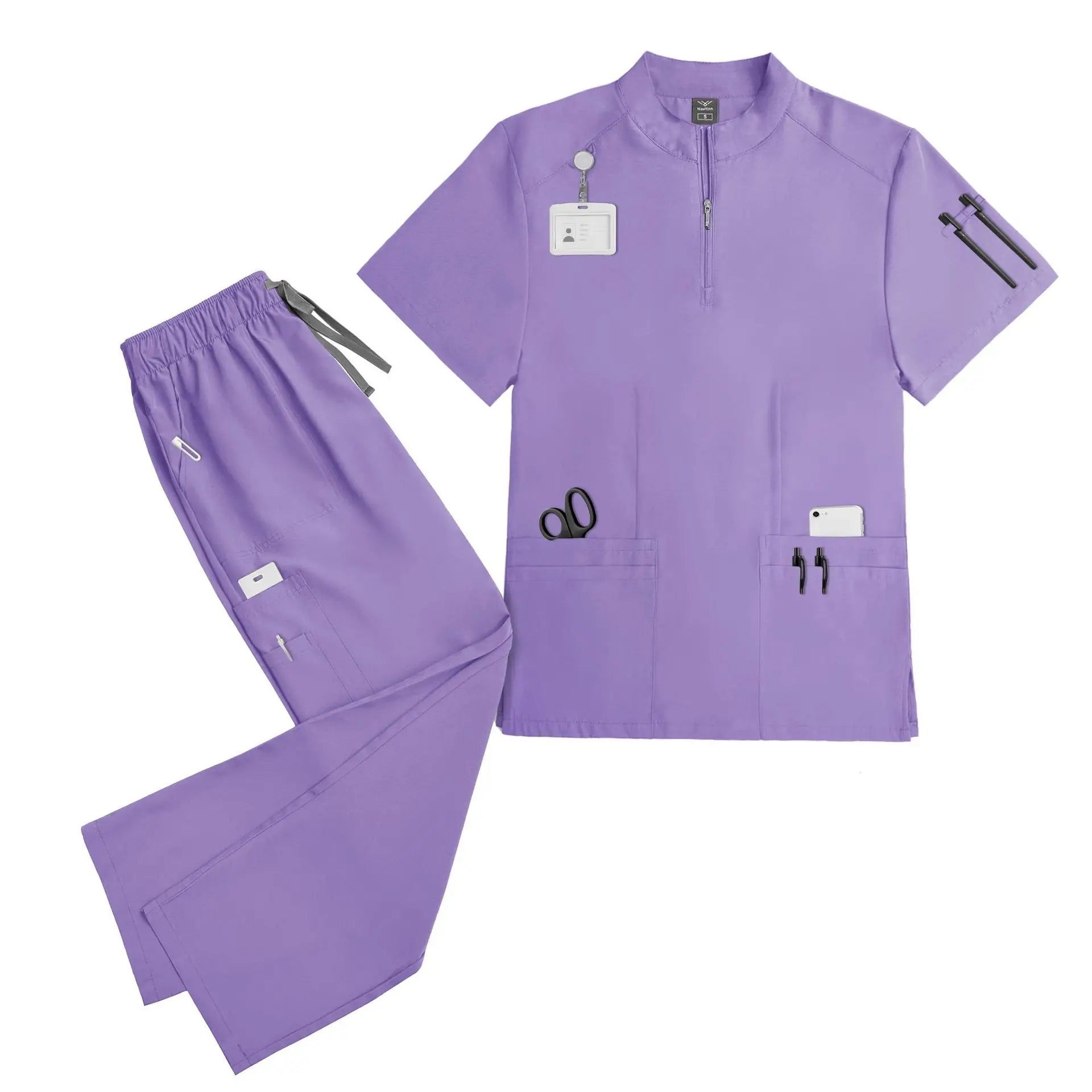 Unisex Quick-Dry Medical Scrub Set | Lightweight V-Neck .