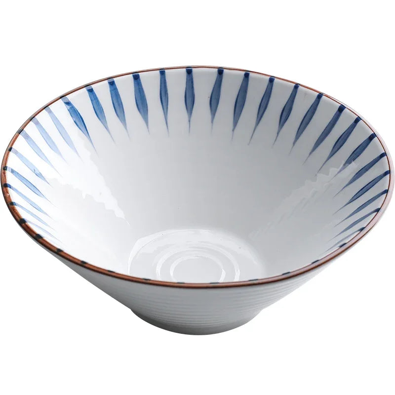 8-Inch Japanese Ramen Bowl – Ceramic Noodle Bowl, Microwave Safe, Blue Under-Glaze Design, 1.2L