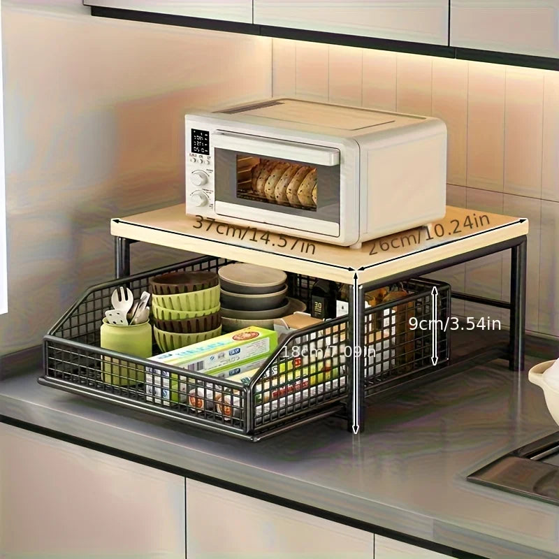 Kitchen Countertop Organizer with Drawer & Wire Basket