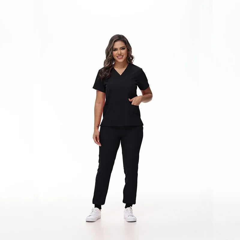 Women's Stretch Medical Scrub Set – Quick-Dry V-Neck,Stylish jogger, Patch pockets,Nursing Uniform
