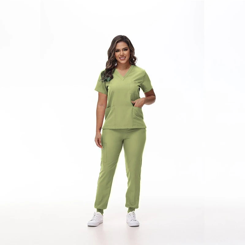 Women's Stretch Medical Scrub Set – Quick-Dry V-Neck,Stylish jogger, Patch pockets,Nursing Uniform