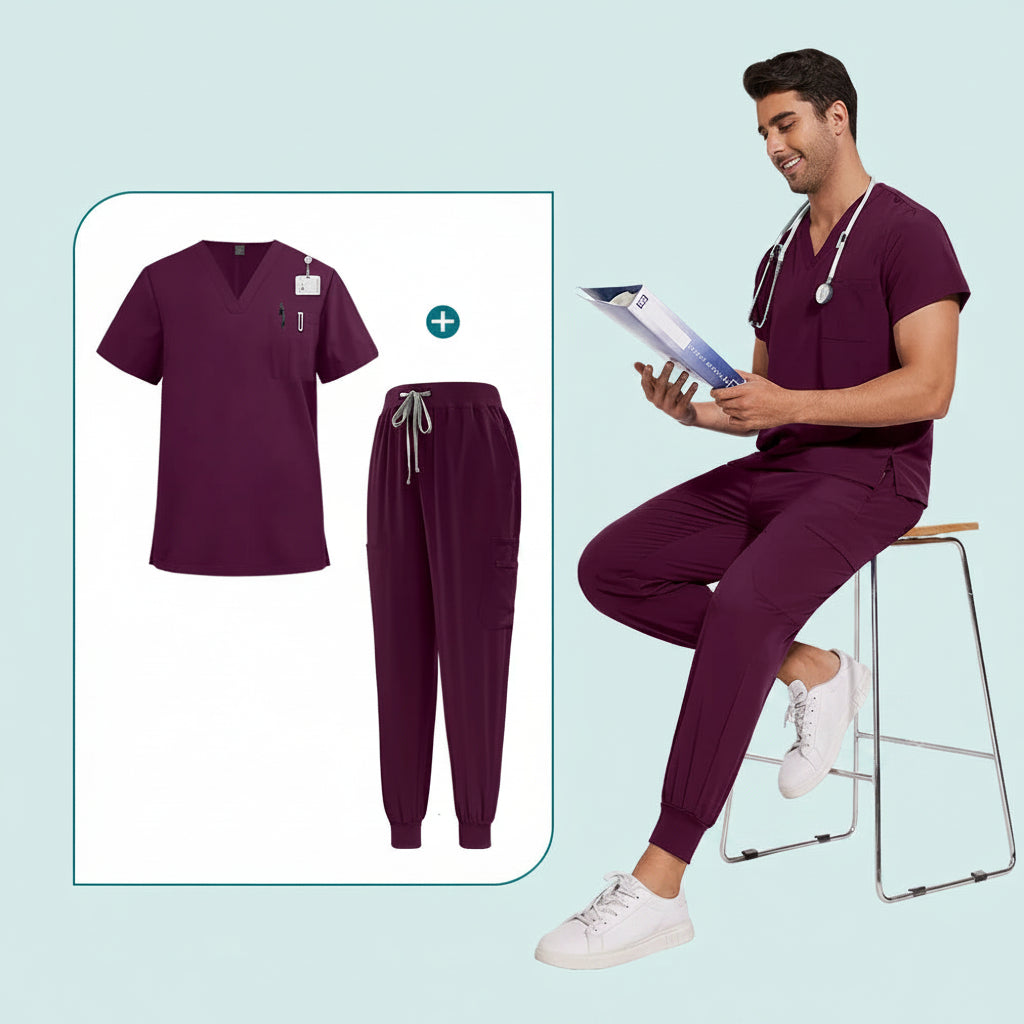Premium V-Neck Medical Scrub Set with Jogger Pants | Soft Stretch Uniform
