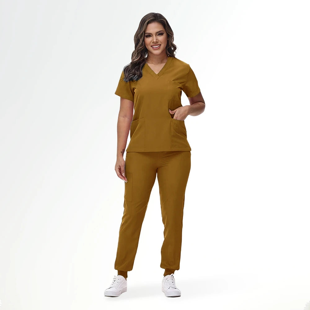 Women's Stretch Medical Scrub Set – Quick-Dry V-Neck,Stylish jogger, Patch pockets,Nursing Uniform