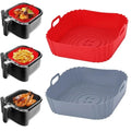 Reusable Square Silicone Air Fryer Liners – 8 Inch Non-Stick Basket Mats, Set of 2