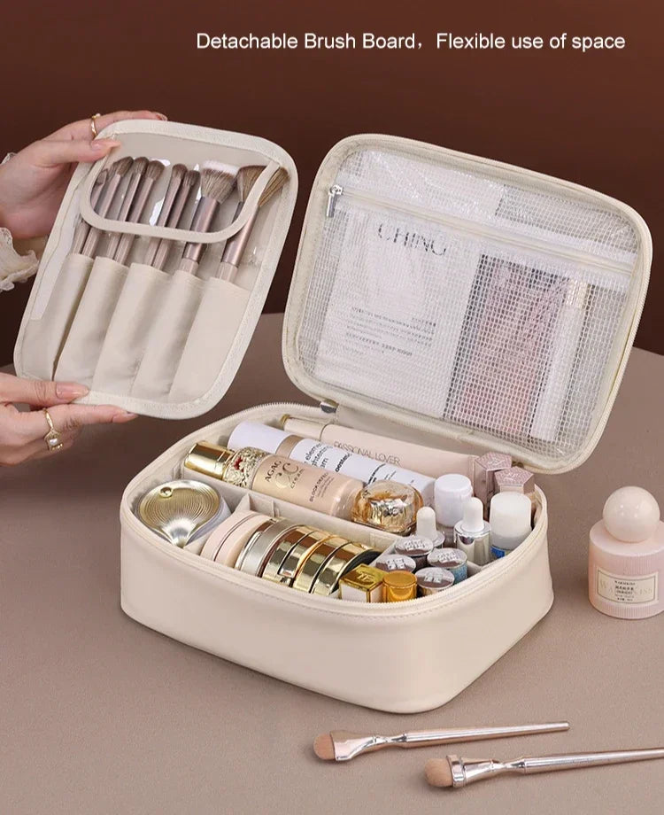 Women's Double-Layer Cosmetic Bag – Large-Capacity PU Leather Makeup Organizer