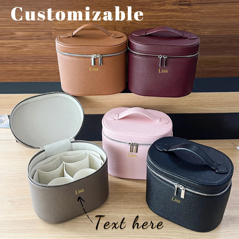 Customizable Round Travel Cosmetic Bag – Large-Capacity PU Leather Organizer