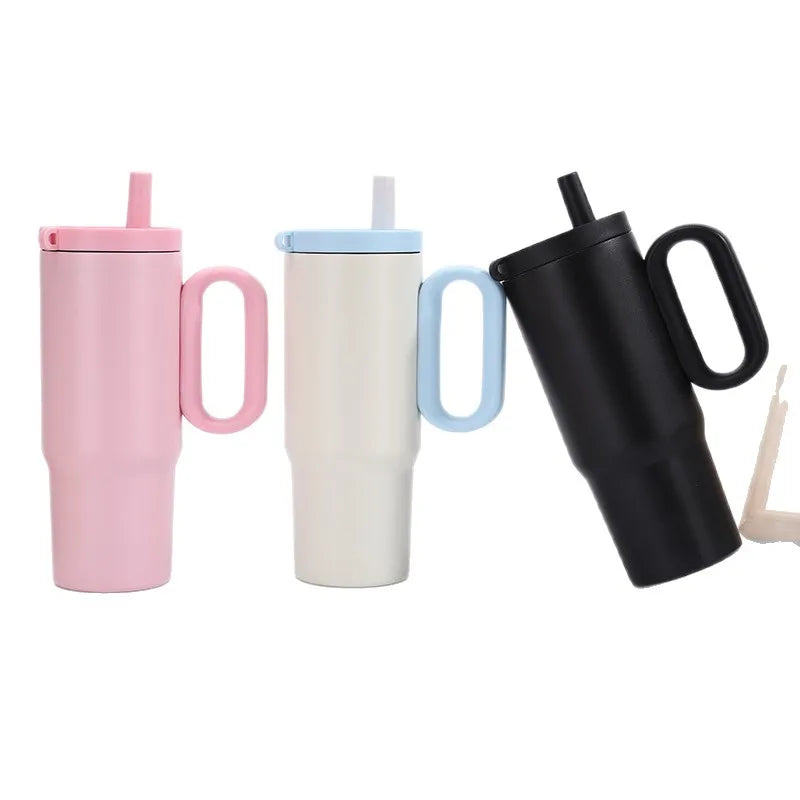 750ml  Insulated Tumbler with Handle & Straw – Reusable Travel Cup.