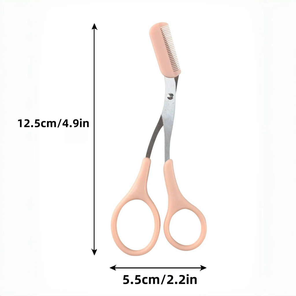 Pink Eyebrow Trimming Scissors with Built-In Comb – Stainless Steel Grooming Tool