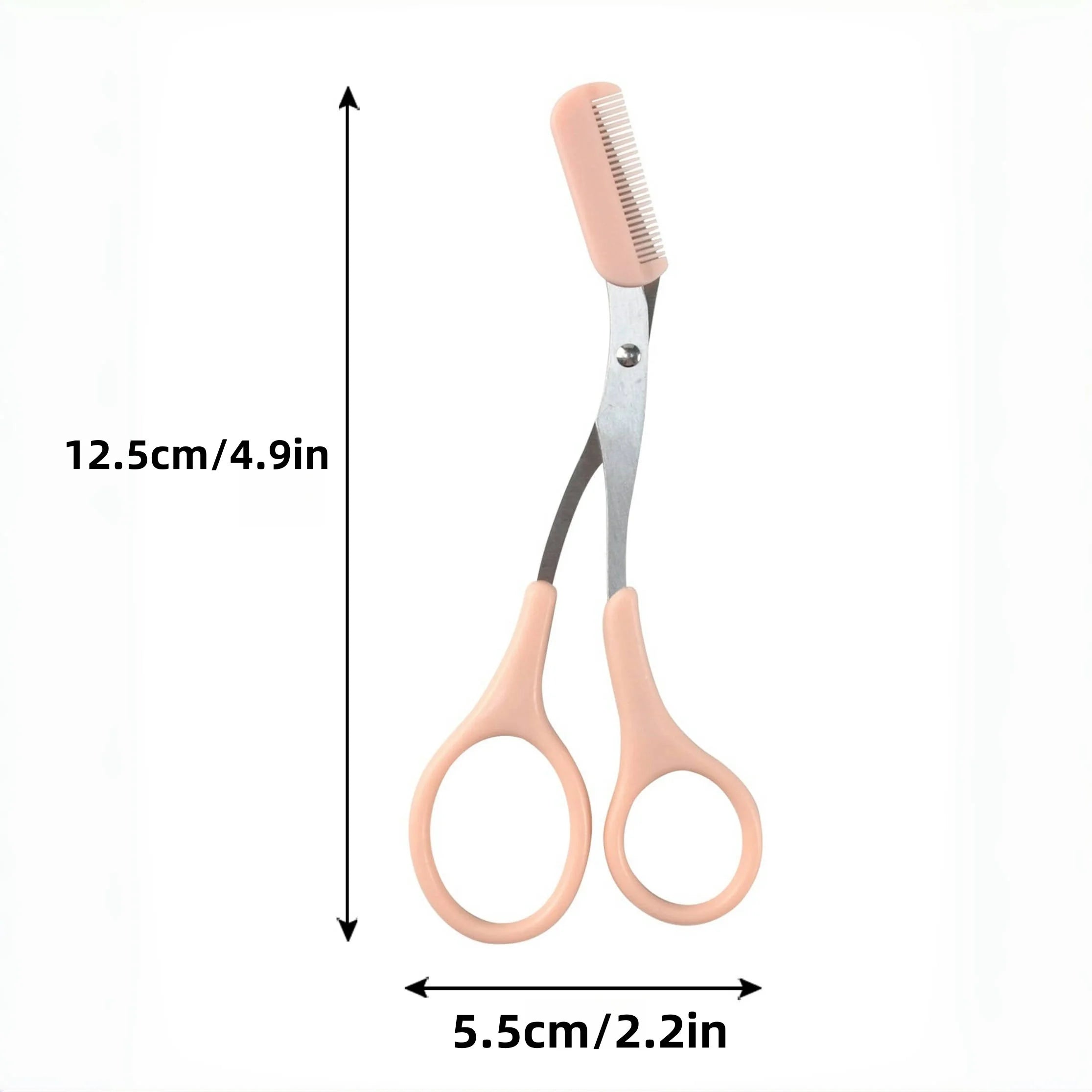 Pink Eyebrow Trimming Scissors with Built-In Comb – Stainless Steel Grooming Tool