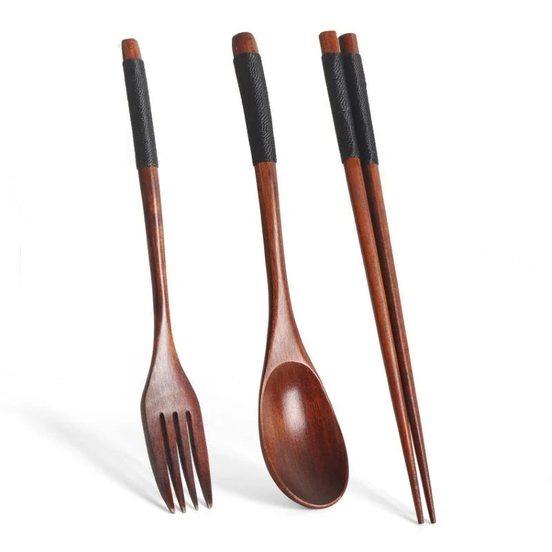 Portable Wooden Cutlery Set Spoon Fork Chopsticks Travel Utensils for Camping Lunch Box