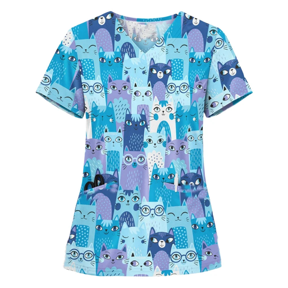Women's Printed Medical Scrub Top | Cute Nursing & Veterinary Uniform Shirt