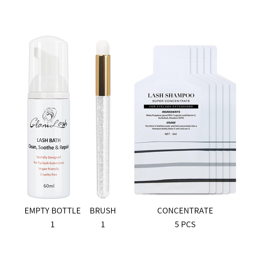 GLAMLASH Lash Shampoo Foam Cleanser – Deep Cleaning Eyelash Extension Wash, 5-Pack Concentrate