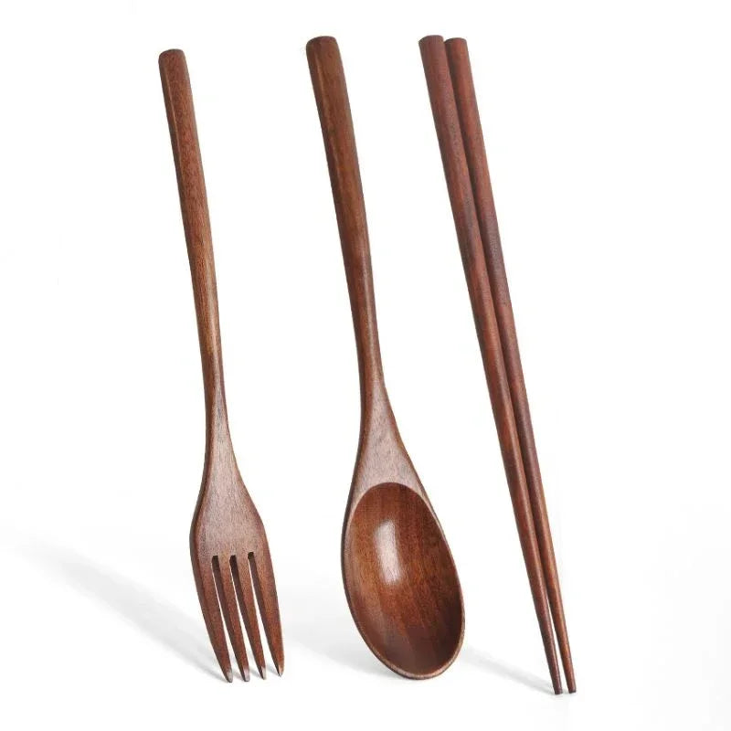 Portable Wooden Cutlery Set Spoon Fork Chopsticks Travel Utensils for Camping Lunch Box