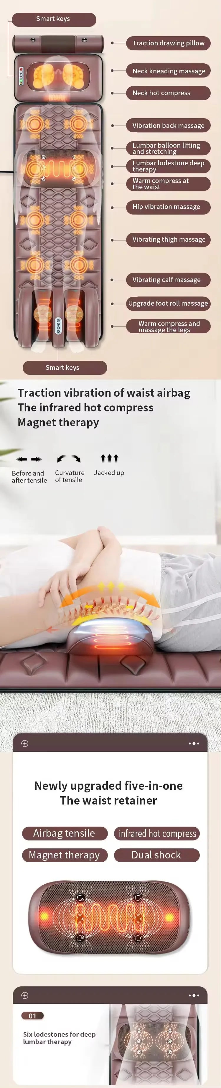Full Body Heated Vibration Massage Mat – Neck, Back & Leg Relaxation Cushion
